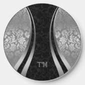 Black and silver damask dynamic design wireless charger  (Front)