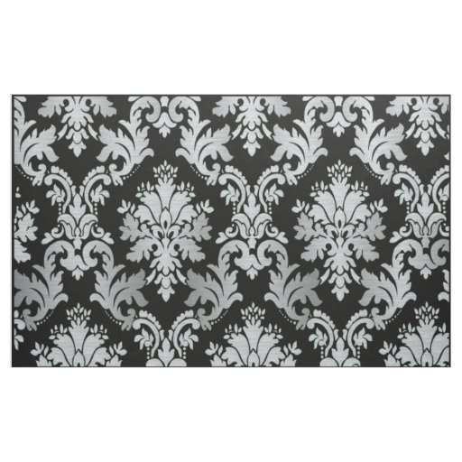 Black and Silver Damask Pattern Fabric Zazzle