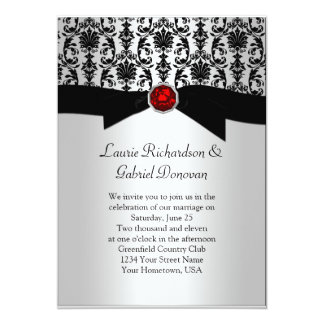 Black and Silver Damask Red Jewel Wedding Invite