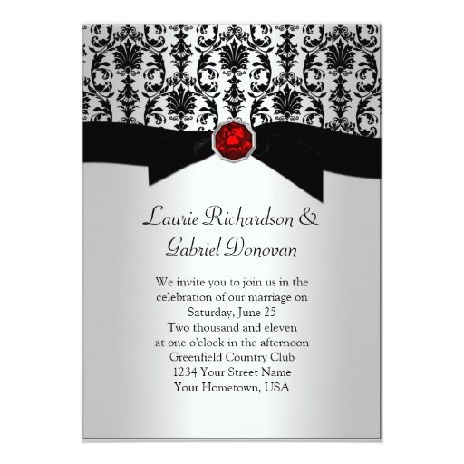 Black and Silver Damask Red Jewel Wedding Invite | Zazzle