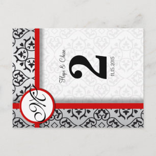 Black and Silver Damask Red Trim Table Number