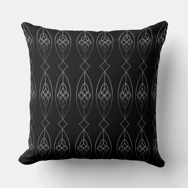 Black And Silver Deco Throw Pillow (Front)