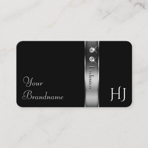 Black and Silver Decorative Border Jewels Initials Business Card