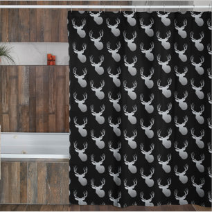 Black and Silver Deer Head Shower Curtain for Men