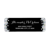 Black and Silver Diamond Glitter Return Address