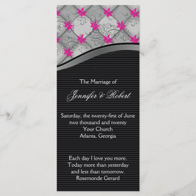 Black and Silver Diamond Stripe Wedding Program (Front)