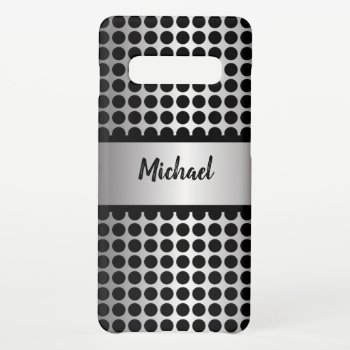 Black And Silver Dots And Band Samsung Galaxy S10  Case by JLBIMAGES at Zazzle