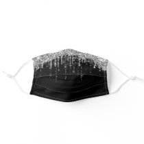 Black and Silver Dripping Glitter Shimmer Adult Cloth Face Mask