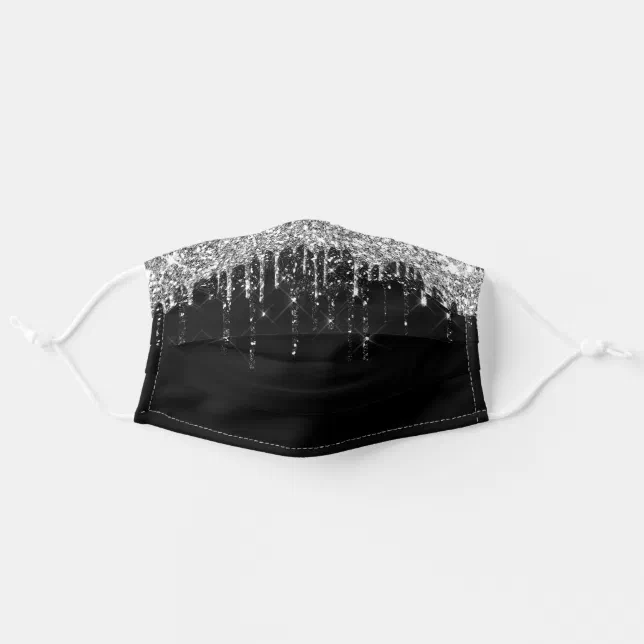 Black and Silver Dripping Glitter Shimmer Adult Cloth Face Mask Zazzle