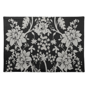 Black and silver dust floral pattern placemat