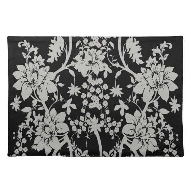 Black and silver dust floral pattern placemat (Front)