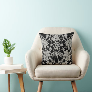 Black and silver dust floral pattern throw pillow
