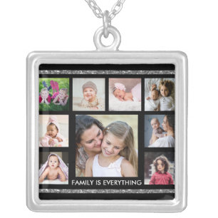 Black And Silver Family Quote 9 Photo Collage  Plated Necklace