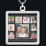 Black And Silver Family Quote 9 Photo Collage  Silver Plated Necklace<br><div class="desc">Unique photo collage necklace to personalize with 9 pictures . Family is everything quote typography makes the picture frame necklace a keepsake for family members.</div>