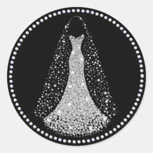 Black and Silver Faux Glitter Wedding Sticker
