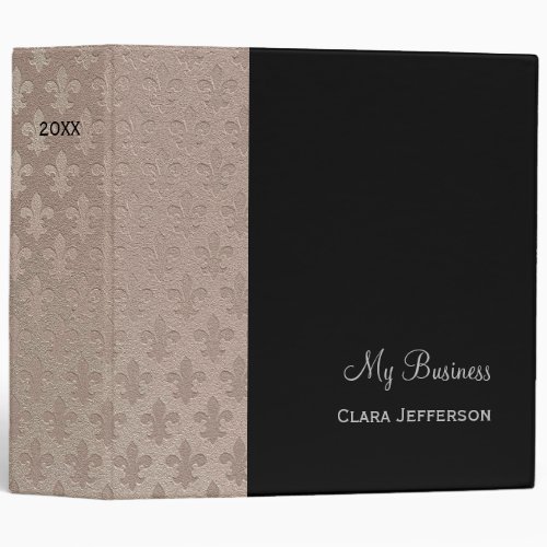 Black and silver fleur de lis metallic pattern 3 ring binder