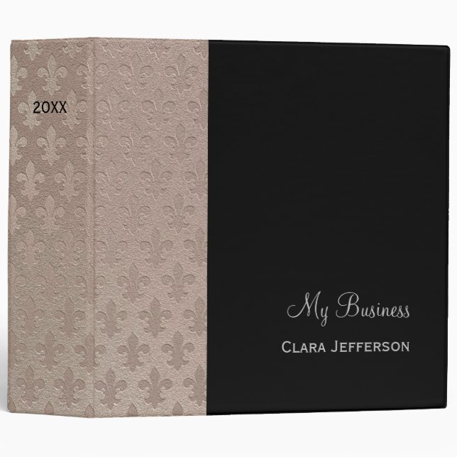 Black and silver fleur de lis metallic pattern 3 ring binder (Front/Spine)