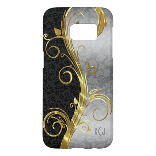 Black And Silver Floral Damask Gold Swirl Samsung Galaxy S7 Case