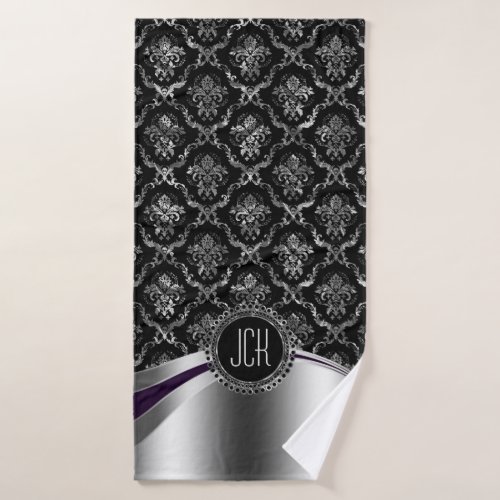 Black And Silver Floral Damasks Bath Towel Set