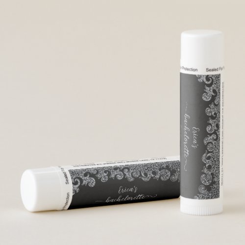 Black and Silver Floral Gothic Bachelorette Party Lip Balm