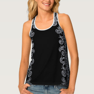 Black and Silver Floral Gothic Bachelorette Party Tank Top