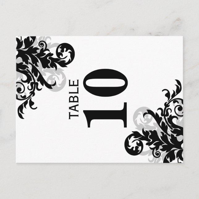 Black and Silver Flourish Table Number Card (Front)