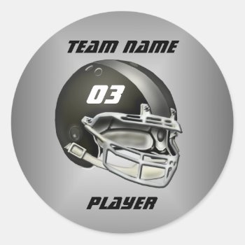 Black And Silver Football Helmet Classic Round Sticker by tjssportsmania at Zazzle