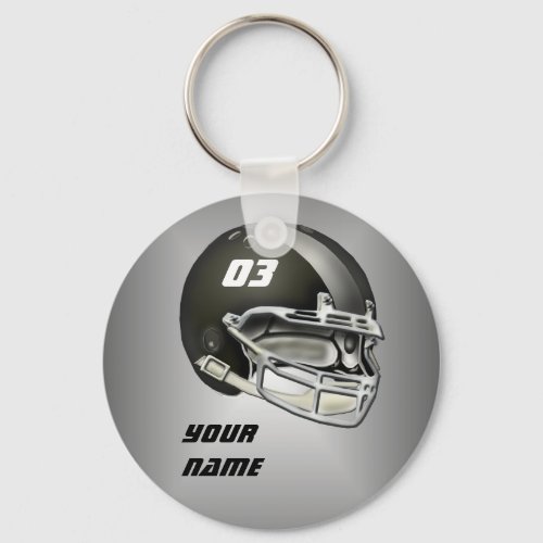 Black and Silver Football Helmet Keychain