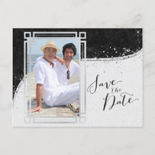 Black and Silver Gay Photo Save the Date Postcard