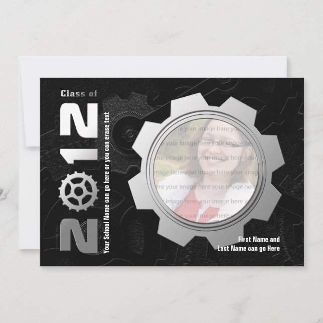 Black and Silver Gear Graduation Invitation (Front)