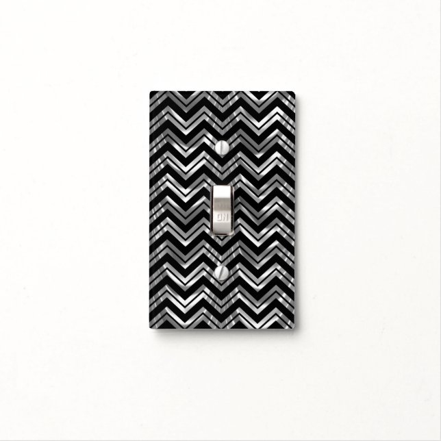 Black And Silver Geometric Chevron Zigzag Pattern Light Switch Cover (In Situ)