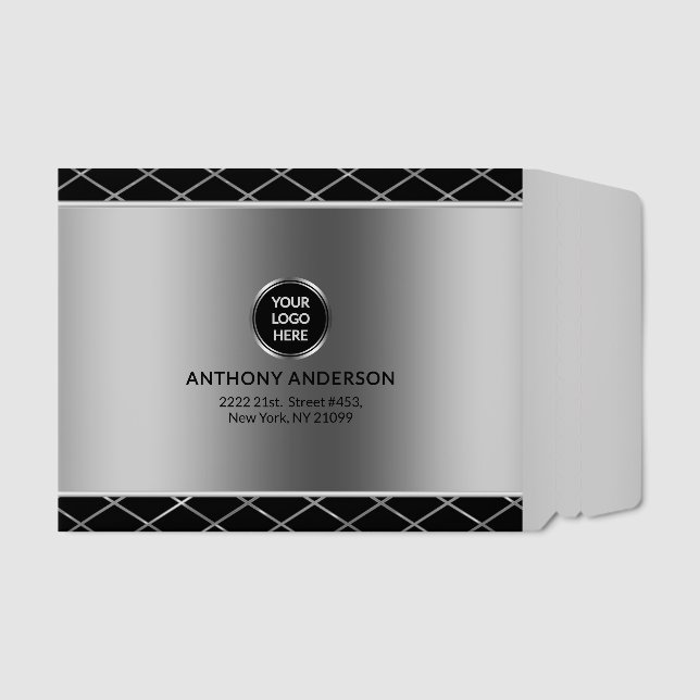 Black And Silver Geometric Design Envelope Mailers (Front)