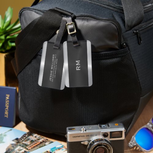 Black and silver geometric design luggage tag