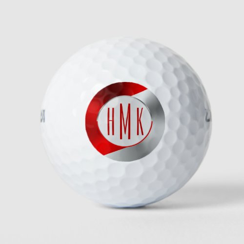 Black and silver geometric design monogram golf balls