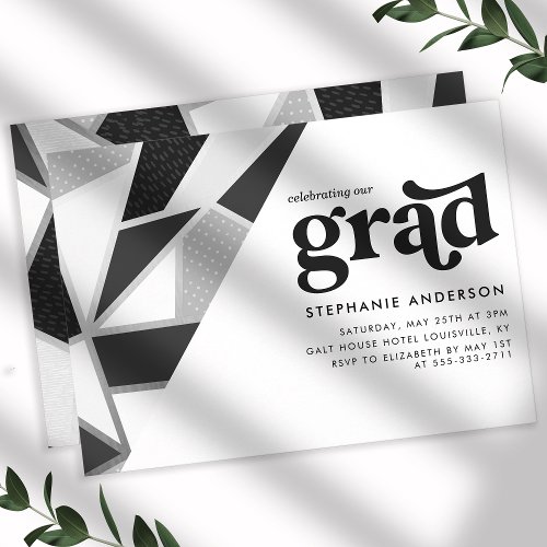 Black And Silver Geometric Graduation Party Invitation