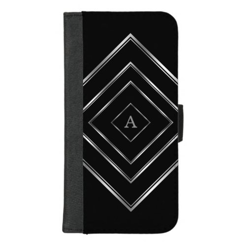 Black And Silver Geometric Monogram iPhone 87 Plus Wallet Case