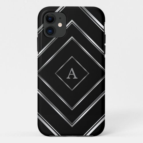 Black And Silver Geometric Monogramed iPhone 11 Case