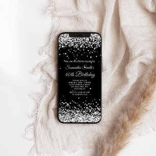Black and Silver Glitter 40th Birthday Invitation