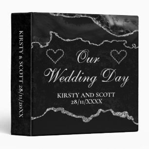 Black and Silver Glitter Agate Wedding Photo Album 3 Ring Binder