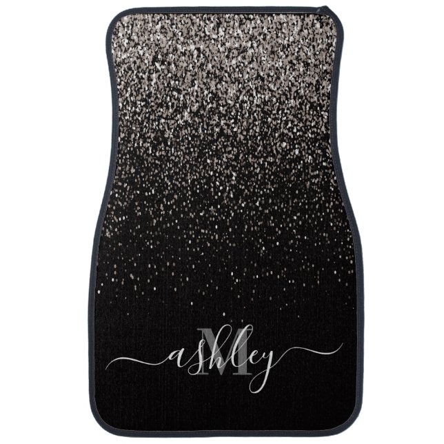 Black and Silver Glitter Car Floor Mat (Front)