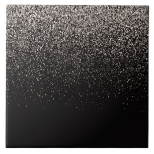 Black and Silver Glitter Ceramic Tile