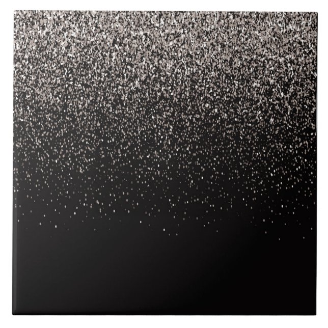 Black and Silver Glitter Ceramic Tile (Front)