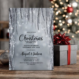 Black and Silver Glitter Christmas Party Invitation