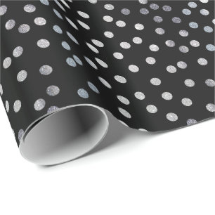 Black and Silver Glitter City Dots Wrapping Paper