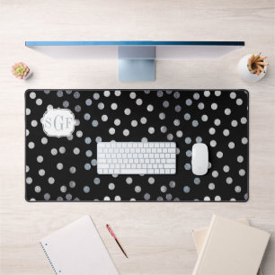 Black and Silver Glitter Dot Patterned Desk Mat
