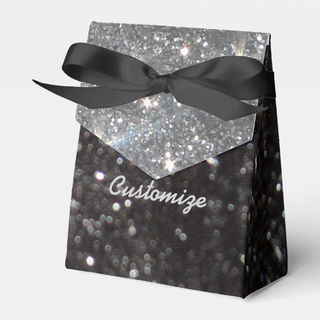 Black and Silver Glitter Favor Box (Front Side)