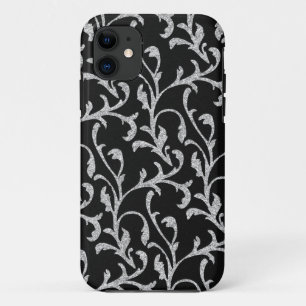 Black and Silver Glitter Floral iPhone Case