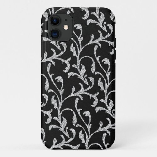 Black and Silver Glitter Floral iPhone Case