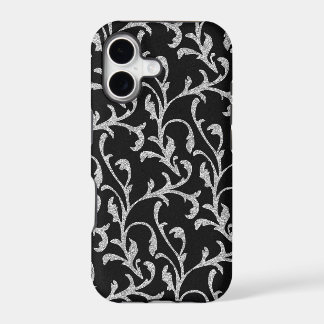 Black and Silver Glitter Floral iPhone Case