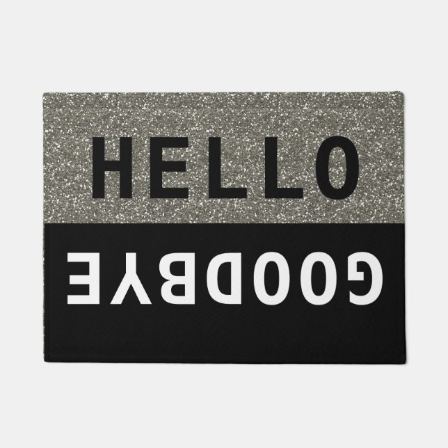 Black And Silver Glitter Hello Goodbye Doormat (Front)